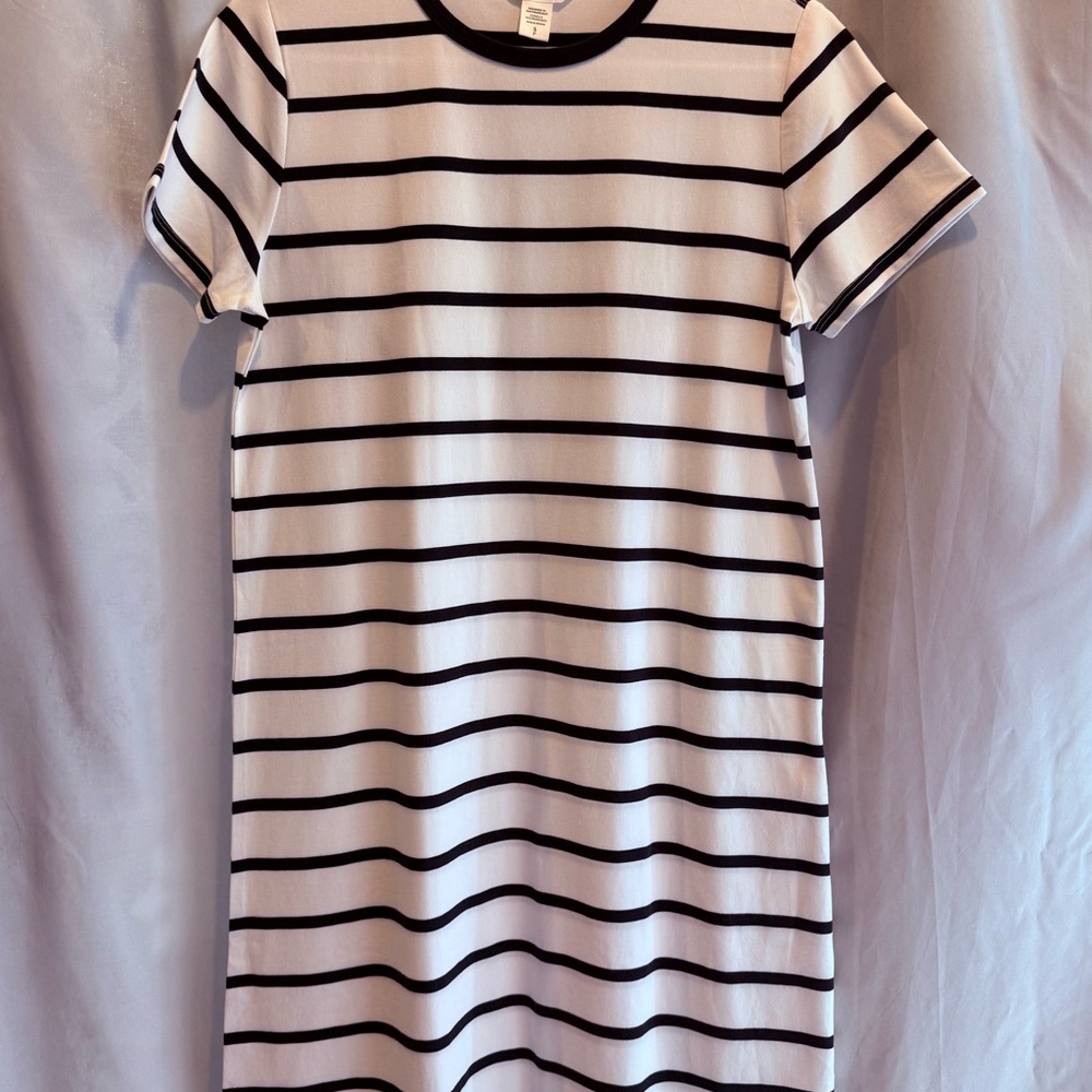 Athleta Navy and White Striped Tee Dress